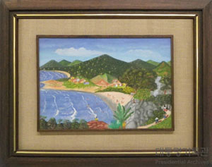 해수욕장 풍경 유화 이미지