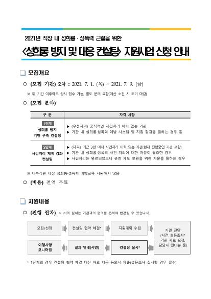 2021년「성희롱 방지 및 대응 컨설팅(舊 조직문화개선 컨설팅) 지원사업」신청 안내  썸네일