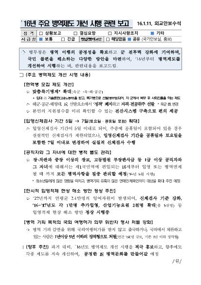 16년 주요 병역제도 개선 시행 관련 보고 썸네일
