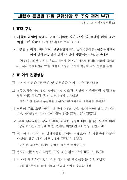 세월호 피해보상법 제정 등 관련 추진사항 썸네일