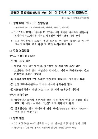 세월호 피해보상법 제정 등 관련 추진사항 썸네일