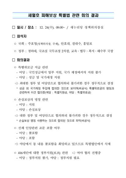 세월호 피해보상법 제정 등 관련 추진사항 썸네일